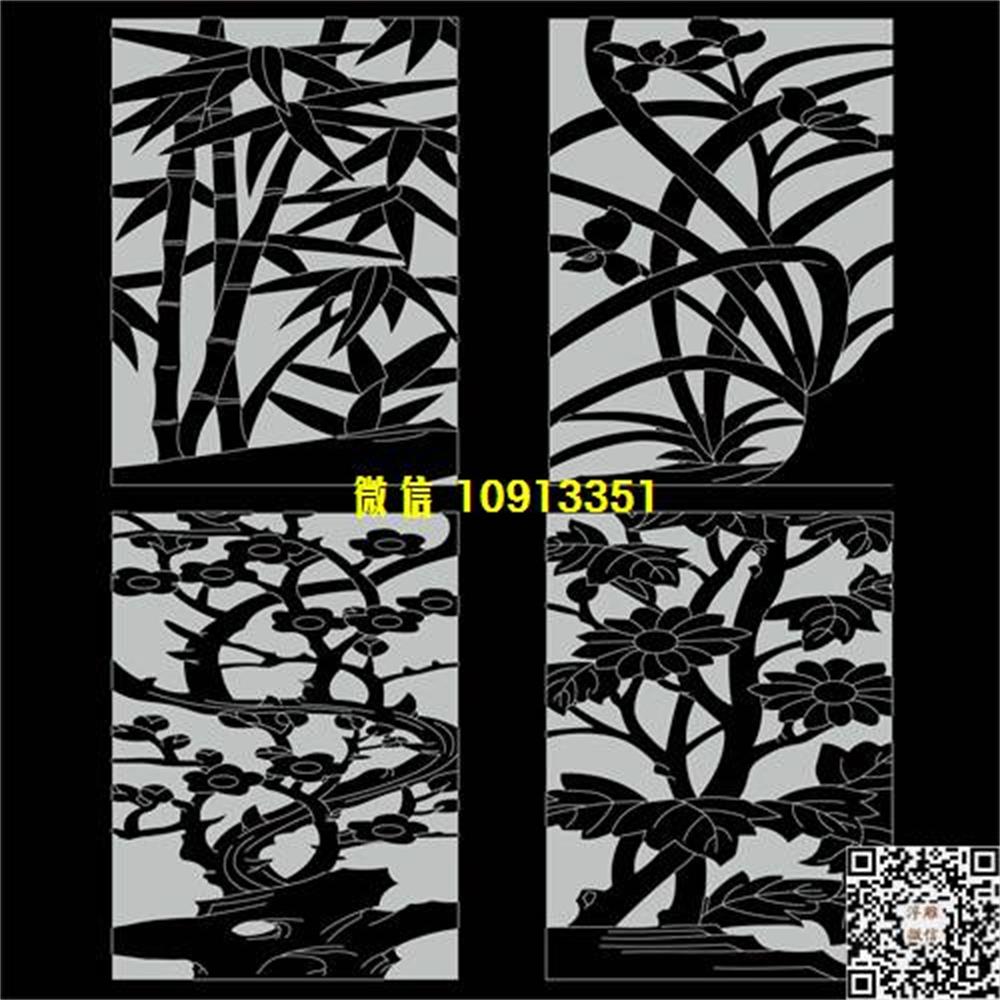 精雕图八122梅兰竹菊墓碑板精雕图线雕图线条图单线铣底图_电脑雕刻plt文泰矢量图精雕图浮雕图